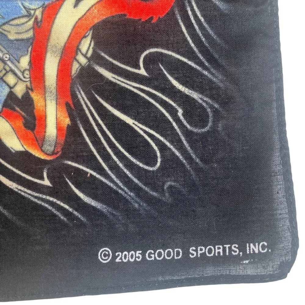 Vintage American Heritage Biker Bandana 2005 Good Sports Inc Black Cotton Eagle